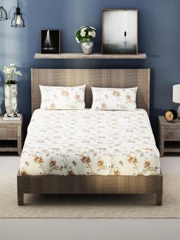 KOPA - White Floral Bamboo Micro Bedsheet with 2 Pillow Covers (King)