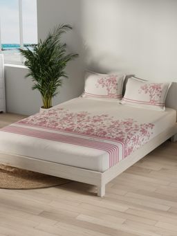 Nautica - Beige Satin Cotton Bedsheet with 2 Pillow Covers (King)