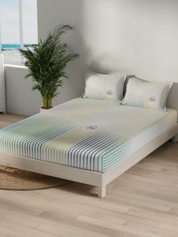 Nautica - Blue Stripe Satin Cotton Bedsheet with 2 Pillow Covers (King)