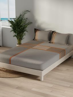 Nautica - Grey Satin Cotton Bedsheet with 2 Pillow Covers (King)