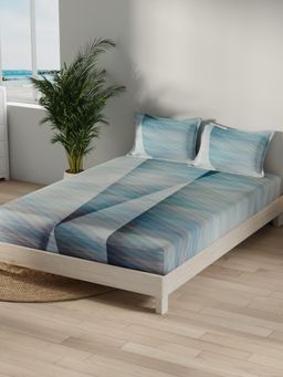 Nautica - Blue Satin Cotton Bedsheet with 2 Pillow Covers (King)