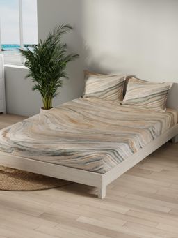 Nautica - Beige Satin Cotton Bedsheet with 2 Pillow Covers (King)