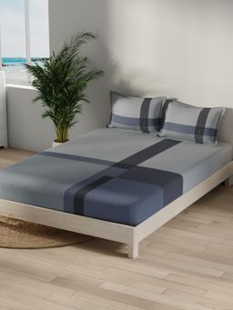 Nautica - Blue Satin Cotton Bedsheet with 2 Pillow Covers (King)