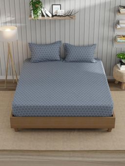 Nautica - Grey Cotton Fitted Bedsheet with 2 Pillow Covers (King)