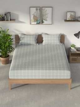 Nautica - Grey Checks Cotton Bedsheet with 2 Pillow Covers (King)