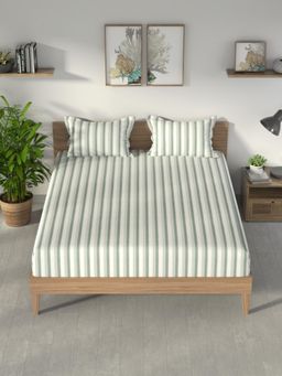 Nautica - Green Stripe Cotton Fitted Bedsheet with 2 Pillow Covers (King)