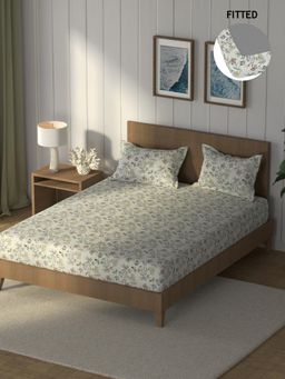 Nautica - Green Cotton Fitted Bedsheet with 2 Pillow Covers (King)