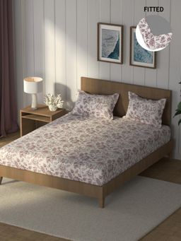 Nautica - Purple Cotton Fitted Bedsheet with 2 Pillow Covers (King)