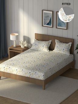 Nautica - Yellow Cotton Fitted Bedsheet with 2 Pillow Covers (King)