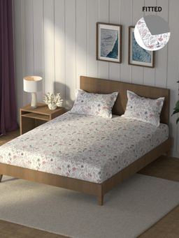 Nautica - Pink Cotton Fitted Bedsheet with 2 Pillow Covers (King)