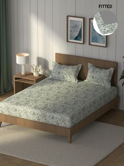 Nautica - Green Cotton Fitted Bedsheet with 2 Pillow Covers (King)