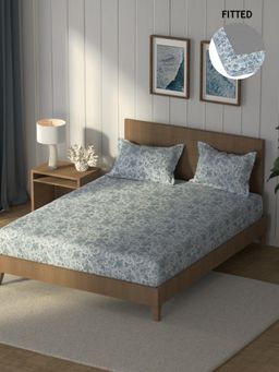 Nautica - Blue Cotton Fitted Bedsheet with 2 Pillow Covers (King)