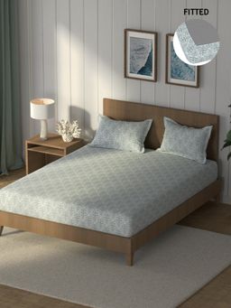 Nautica - Green Cotton Fitted Bedsheet with 2 Pillow Covers (King)