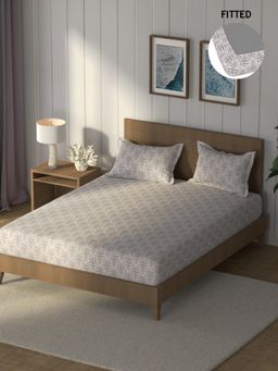 Nautica - Purple Cotton Fitted Bedsheet with 2 Pillow Covers (King)