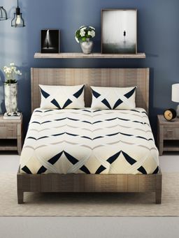 KOPA - Cream Geometric Bamboo Micro Bedsheet with 2 Pillow Covers (King)