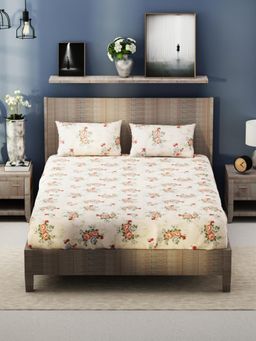 KOPA - Beige Floral Bamboo Micro Bedsheet with 2 Pillow Covers (King)
