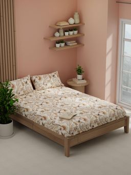 KOPA - Beige Ethnic Micro Bedsheet with 2 Pillow Covers (Double)