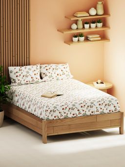 KOPA - White Floral Micro Bedsheet with 2 Pillow Covers (Double)