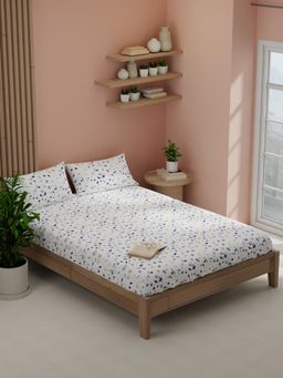 KOPA - White Floral Micro Bedsheet with 2 Pillow Covers (Double)