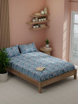 KOPA - Blue Floral Micro Bedsheet with 2 Pillow Covers (Double)