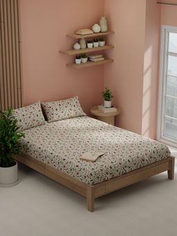 KOPA - Beige Floral Micro Bedsheet with 2 Pillow Covers (Double)