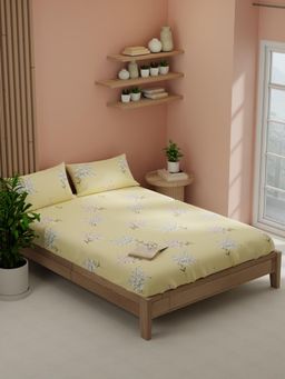 KOPA - Yellow Floral Micro Bedsheet with 2 Pillow Covers (Double)