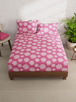KOPA - Pink Floral Micro Bedsheet with 2 Pillow Covers (Double)