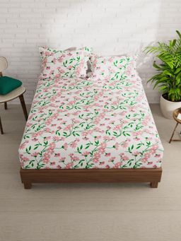 KOPA - White Floral Micro Bedsheet with 2 Pillow Covers (Double)