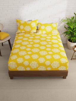 KOPA - Yellow Floral Micro Bedsheet with 2 Pillow Covers (Double)