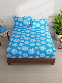 KOPA - Blue Floral Micro Bedsheet with 2 Pillow Covers (Double)