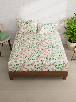 KOPA - White Floral Micro Bedsheet with 2 Pillow Covers (Double)