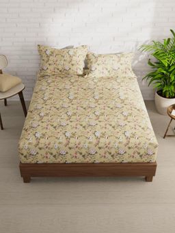 KOPA - Beige Floral Micro Bedsheet with 2 Pillow Covers (Double)