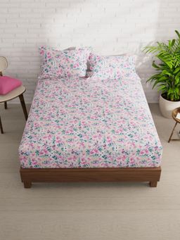 KOPA - Pink Floral Micro Bedsheet with 2 Pillow Covers (Double)
