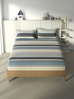 Nautica - Multi-Color Stripe Cotton Aroma Bedsheet with 2 Pillow Covers (Double)