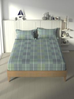 Nautica - Blue Checks Cotton Aroma Bedsheet with 2 Pillow Covers (Double)