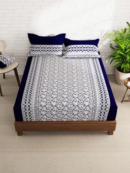 KOPA - Navy Blue Floral Micro Bedsheet with 2 Pillow Covers (Double)