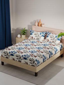 KOPA - White Floral Micro Bedsheet with 2 Pillow Covers (Double)