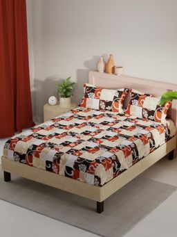 KOPA - Brown Floral Micro Bedsheet with 2 Pillow Covers (Double)