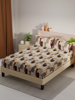 KOPA - Brown Abstract Micro Bedsheet with 2 Pillow Covers (Double)