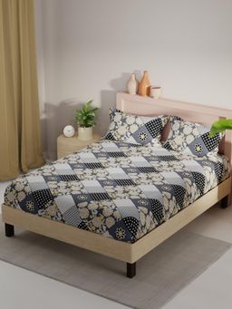 KOPA - Grey Floral Micro Bedsheet with 2 Pillow Covers (Double)