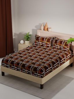 KOPA - Brown Abstract Micro Bedsheet with 2 Pillow Covers (Double)