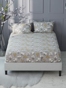 KOPA - Grey Floral Bamboo Micro Fabric Fitted Bedsheet with 2 Pillow Covers (King)