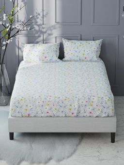 KOPA - Grey Floral Micro Fabric Fitted Bedsheet with 2 Pillow Covers (King)