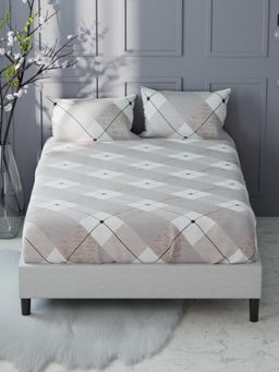 KOPA - Brown Stripe Micro Fabric Fitted Bedsheet with 2 Pillow Covers (King)