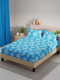 KOPA - Blue Floral Micro Fabric Bedsheet with 2 Pillow Covers (Double)