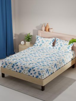 KOPA - White Floral Micro Fabric Bedsheet with 2 Pillow Covers (Double)