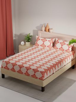 KOPA - Red Floral Micro Fabric Bedsheet with 2 Pillow Covers (Double)