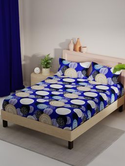 KOPA - Blue Geometric Micro Fabric Bedsheet with 2 Pillow Covers (Double)