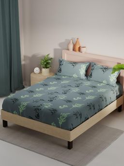 KOPA - Grey Floral Micro Fabric Bedsheet with 2 Pillow Covers (Double)