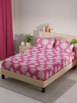 KOPA - Pink Floral Micro Fabric Bedsheet with 2 Pillow Covers (Double)